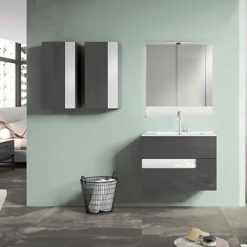 Ensemble meuble VISION + vasque céramique FLAT - 60cm Gris/Blanc 60x55x45cm, Melaminé, pour