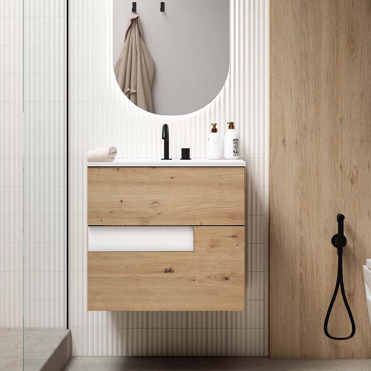 Ensemble meuble VISION + vasque céramique FLAT - 60cm Costa/Blanc 60x55x45cm, Melaminé, pour