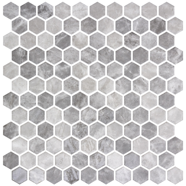 Mosaique Hex Gray Silver Mix 30.1 x 29.0cm, Verre, pour intérieur et extérieur
