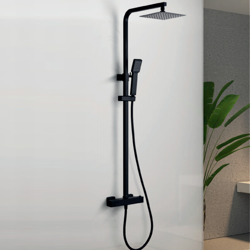 colonne de douche thermostatique VIGO noir mat 95-141cm, Laiton, pour intérieur et extérieur