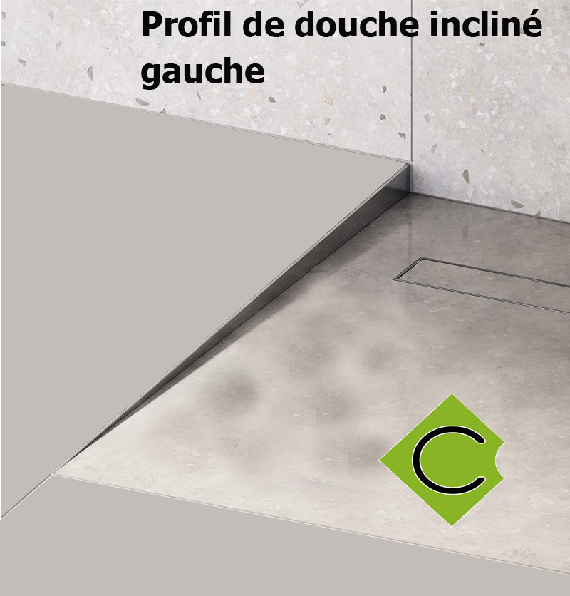 Profilé de douche incliné Inox brossé gauche 148cm 148x3-1cm, Inox, pour intérieur