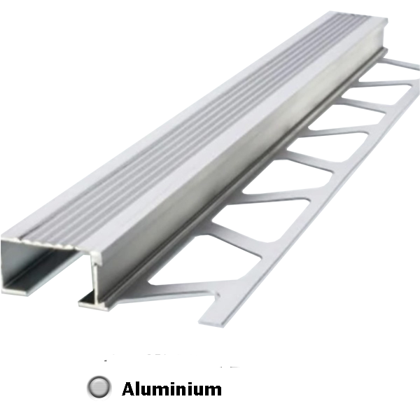 11mm Alu - 2.5m Profilé Nez de marche striée 2500x11mm, Aluminium, pour intérieur et extérieur
